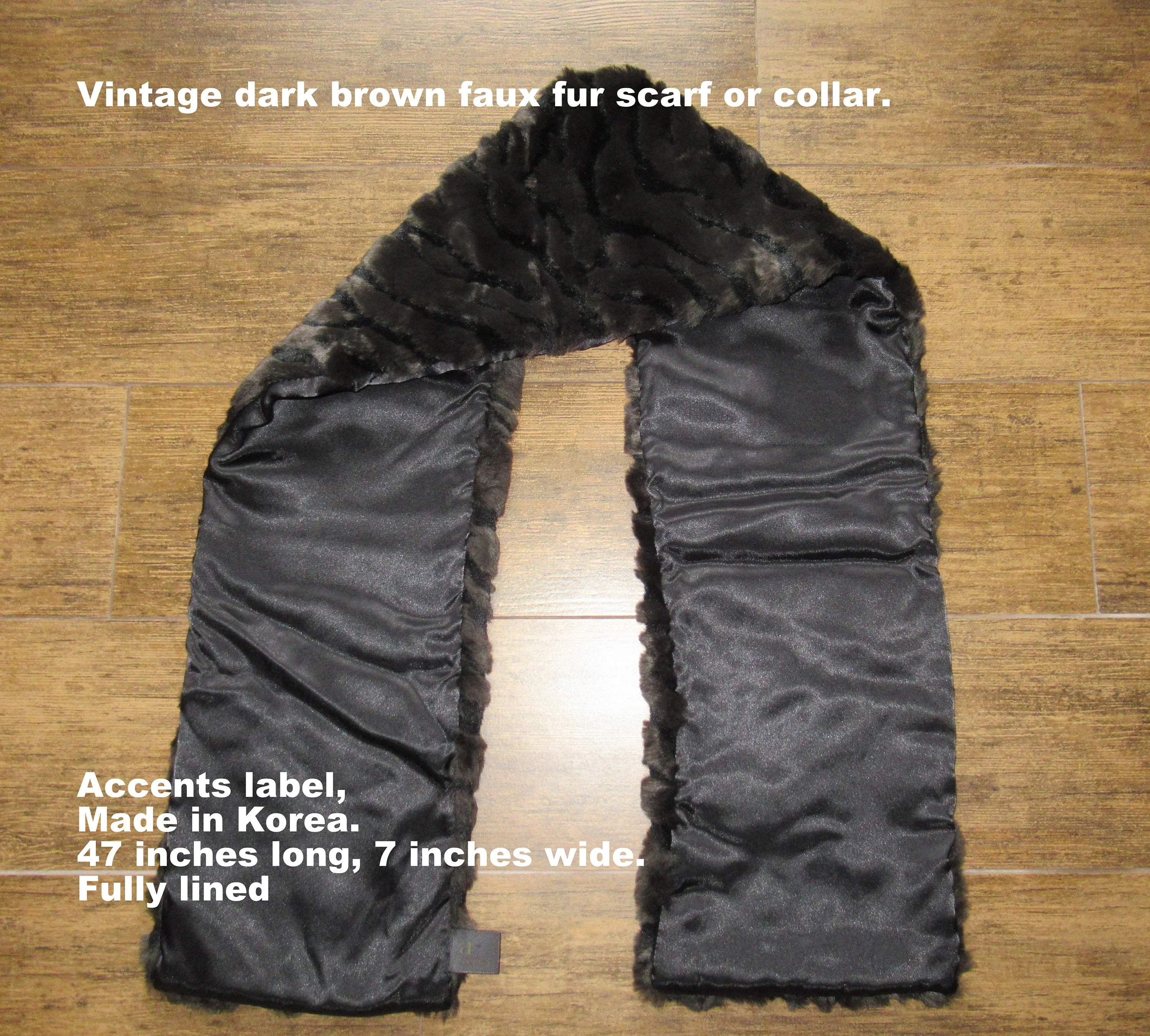 Dark Brown Faux Fur Scarf Or Collar Accents Label Made In Korea Lined Well Made Versatile Chic Vintage - Image 10