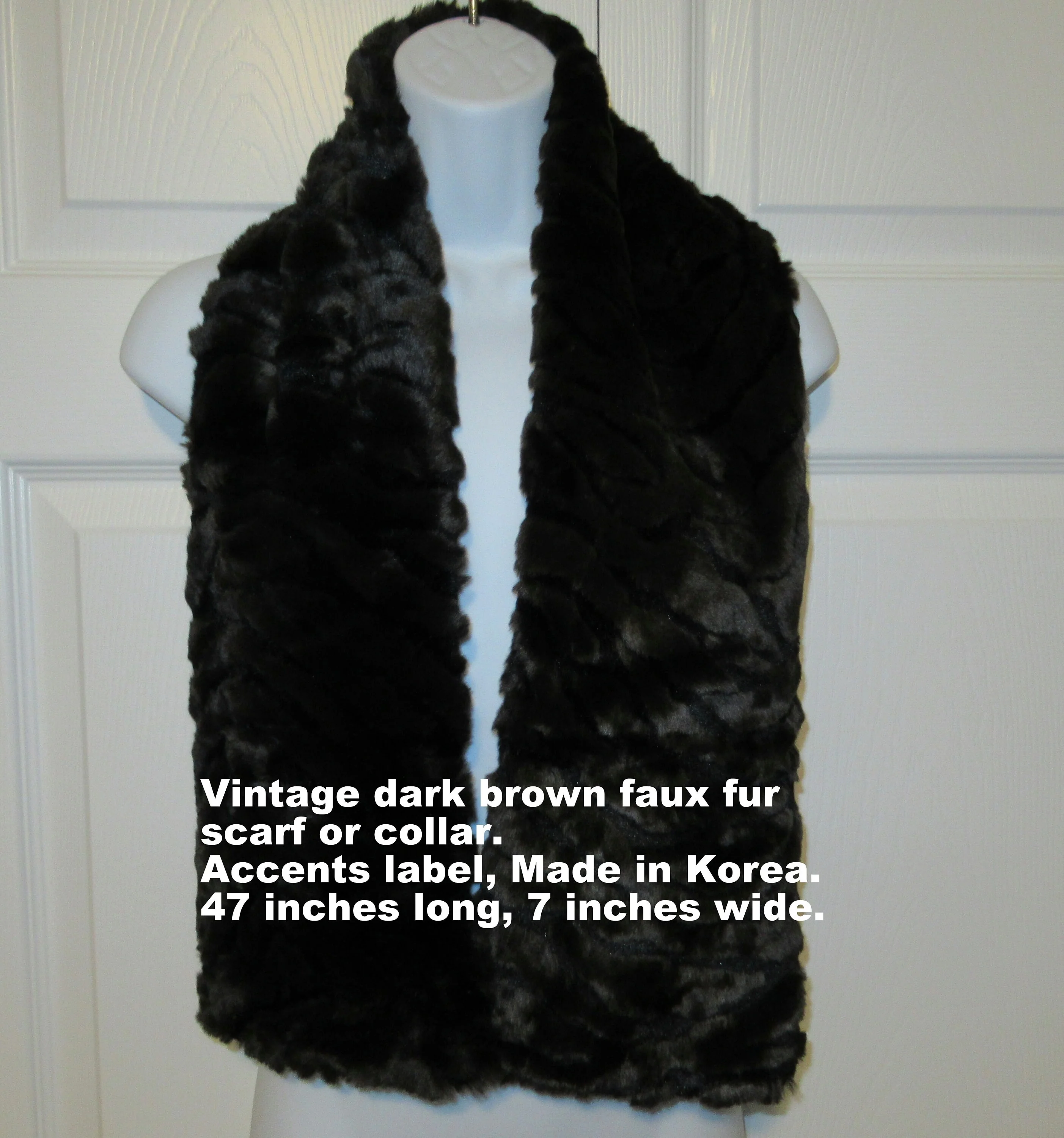 Dark Brown Faux Fur Scarf Or Collar Accents Label Made In Korea Lined Well Made Versatile Chic Vintage - Image 2