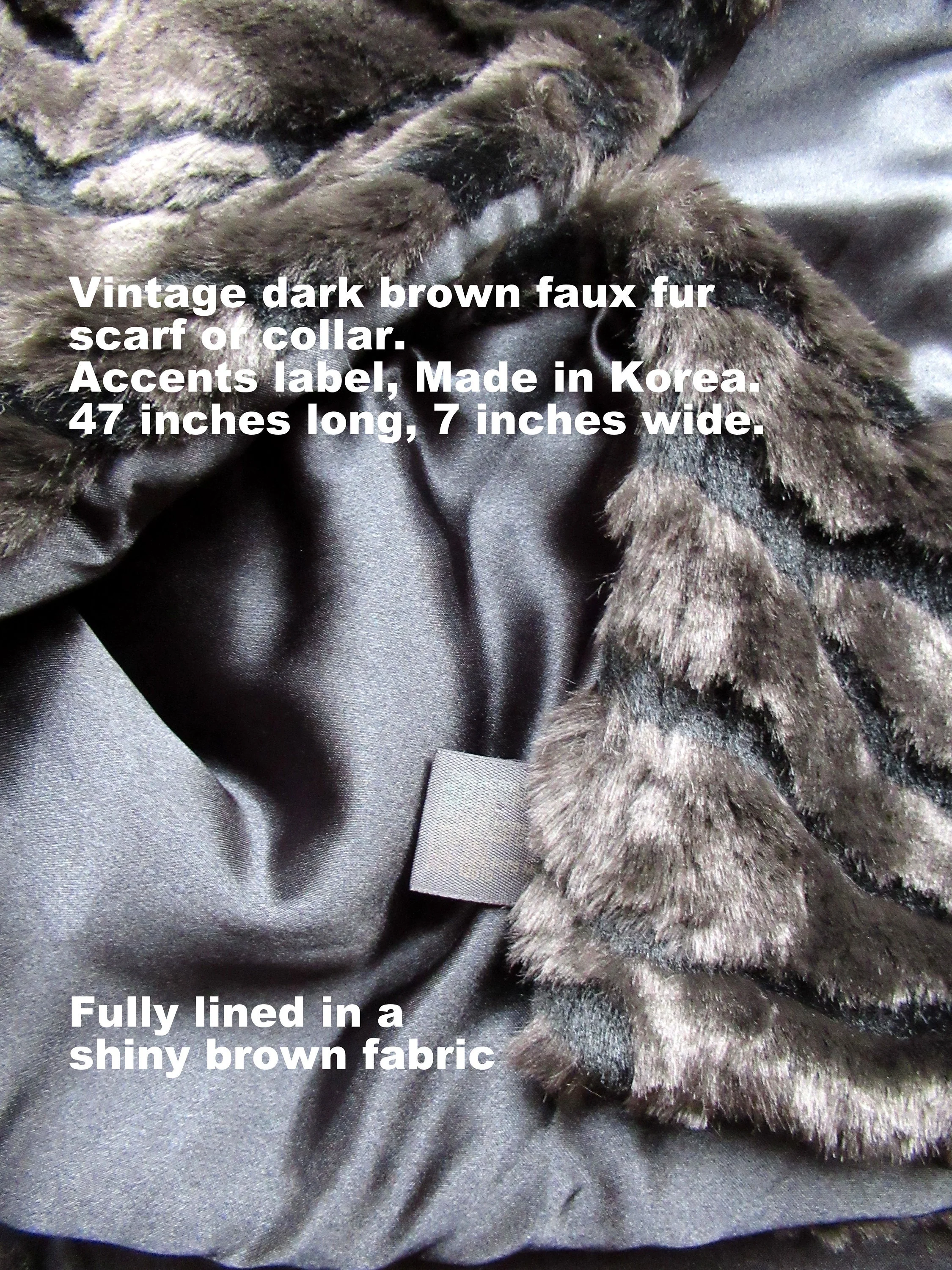 Dark Brown Faux Fur Scarf Or Collar Accents Label Made In Korea Lined Well Made Versatile Chic Vintage - Image 7