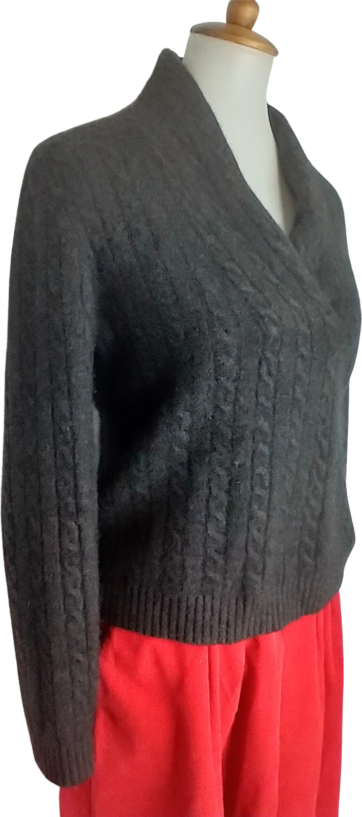 Dark Charcoal Cashmere Cable Sweater By Lauren