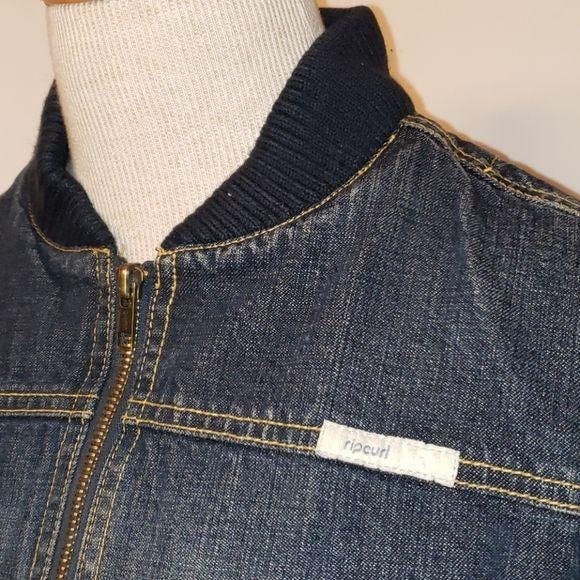 Dark Wash Denim Zip Up Bomber Jacket by Rip Curl - Image 8
