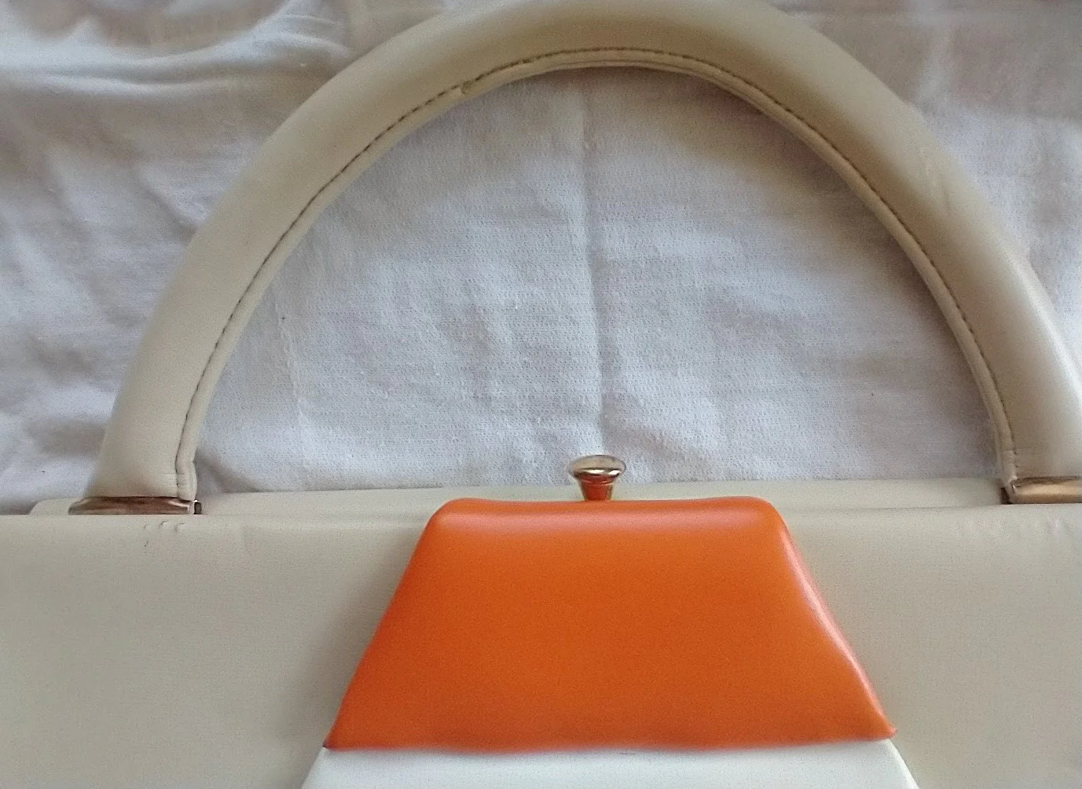 Darling Retro 70s Mod Handbag Cream Orange Yellow Red Top Handle Bag by ILA of California - Image 3