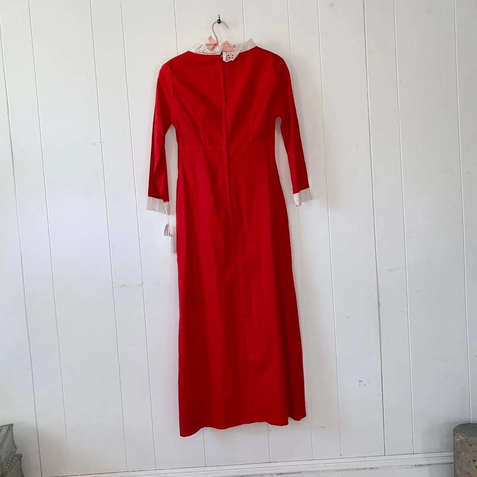 Deadstock 60s Red and Pink Polka Dot Empire Waist Scoop Neck Maxi Dress - Image 2