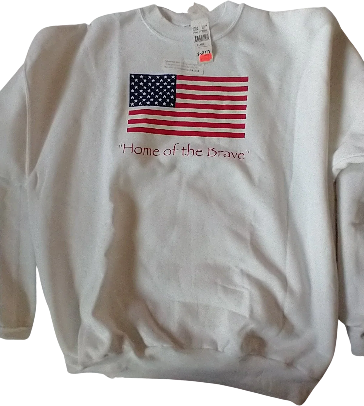 Deadstock New Vintage American Flag Home of The Brave Women's Sweatshirt Red White Blue X Large by Morning Sun