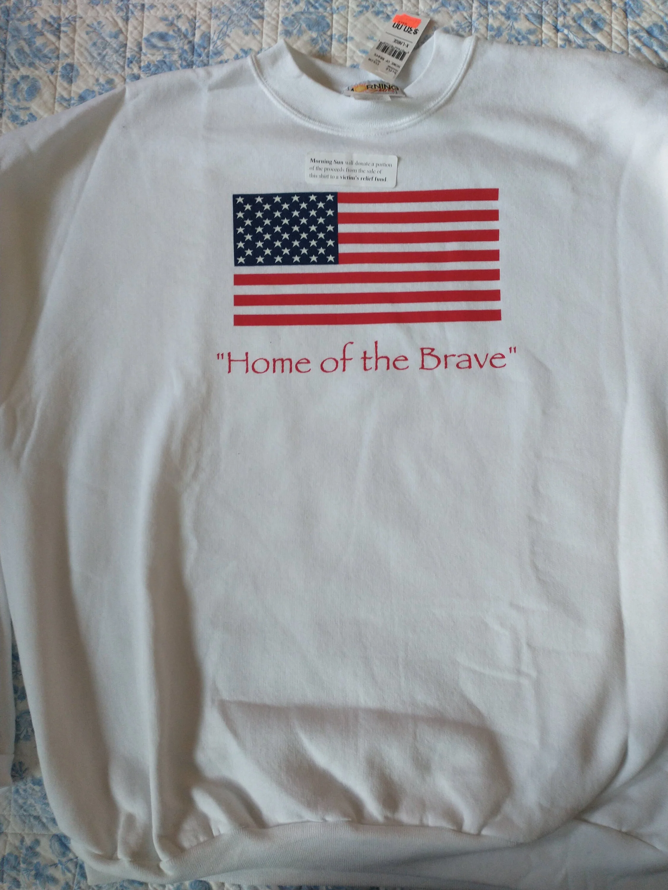 Deadstock New Vintage American Flag Home of The Brave Women's Sweatshirt Red White Blue X Large by Morning Sun - Image 5