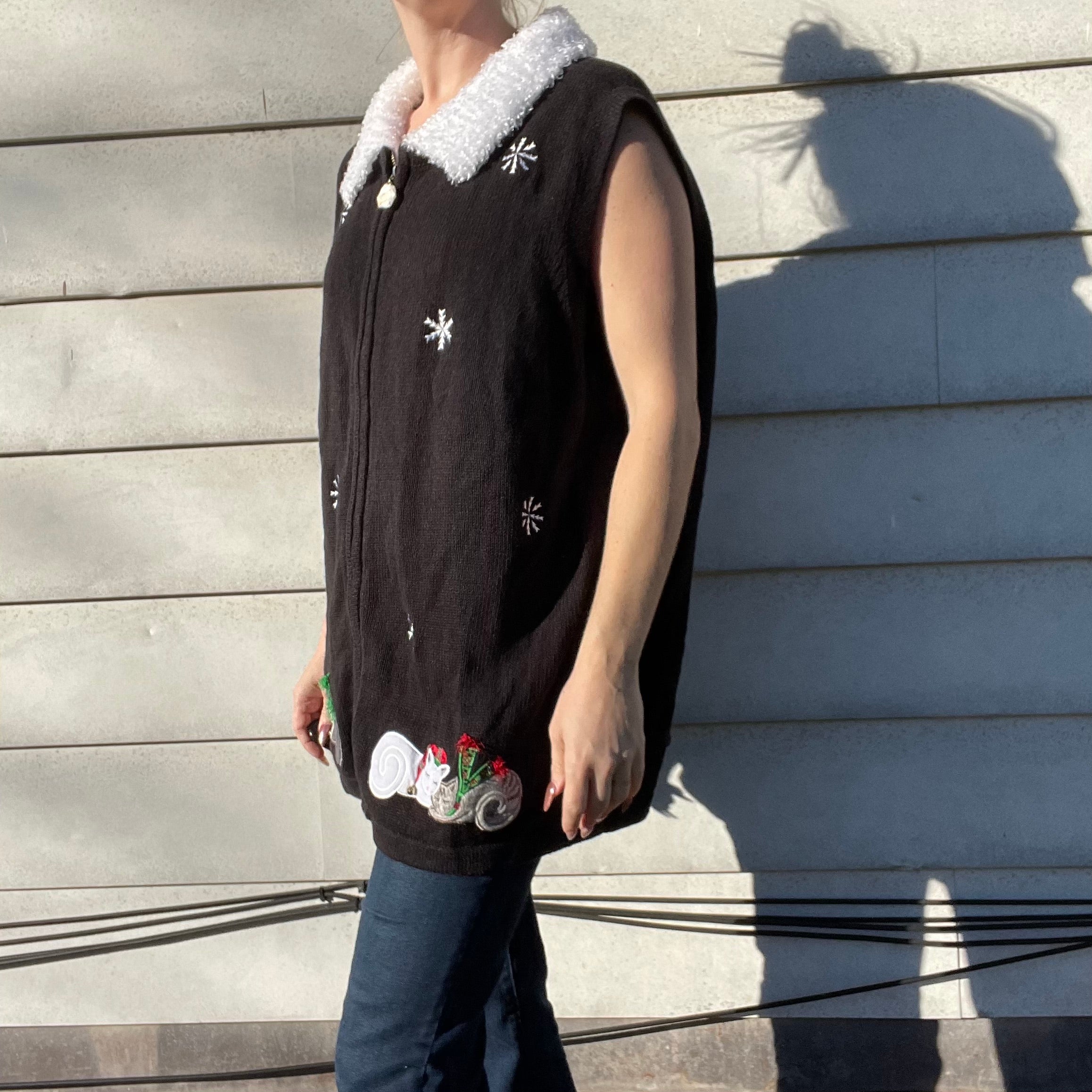Deadstock Winter Cat Sweater Vest | Fuzzy Collar - Image 4