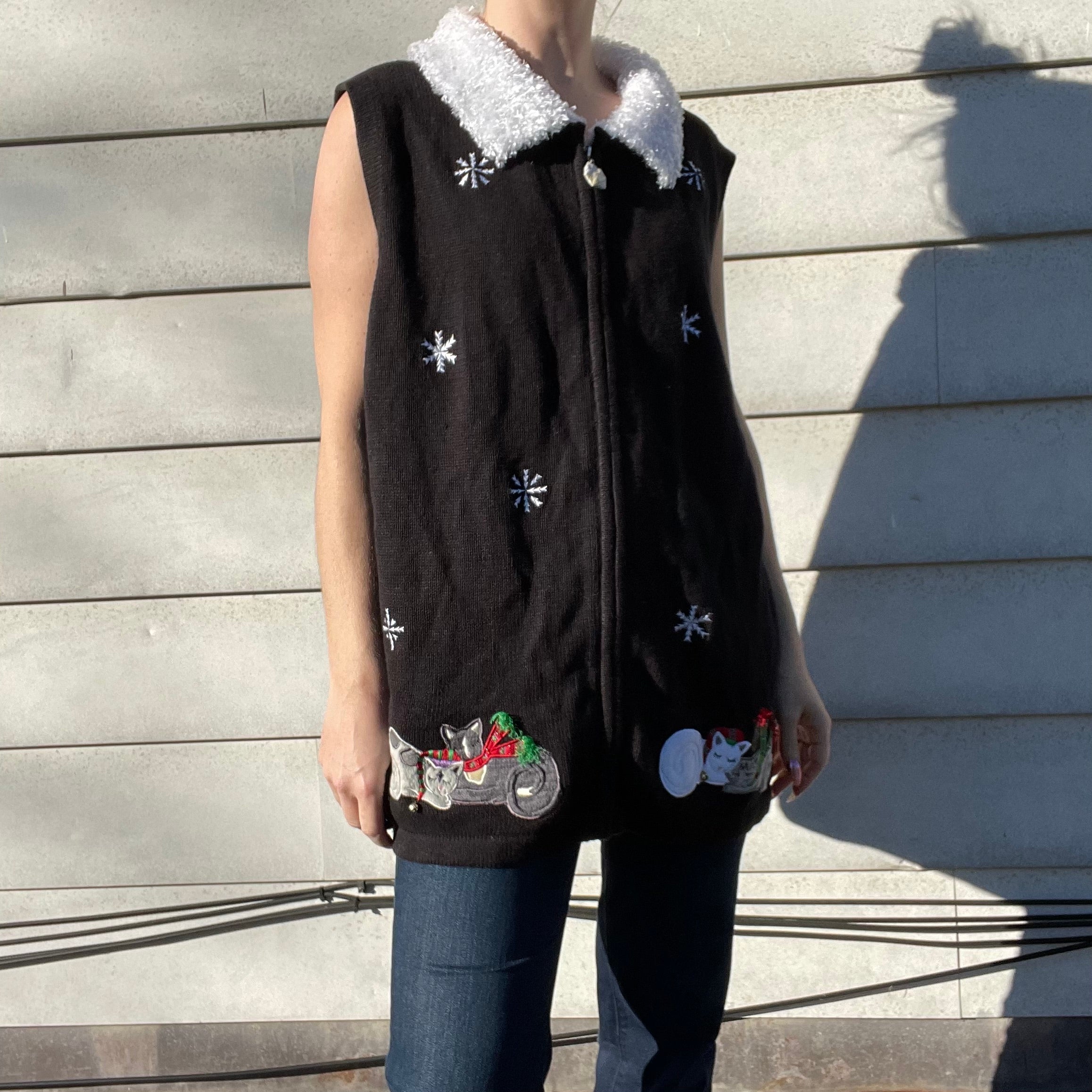 Deadstock Winter Cat Sweater Vest | Fuzzy Collar - Image 5