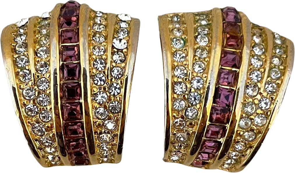 Deco Dior Signed Crystal Clip-On Statement Earrings by Dior