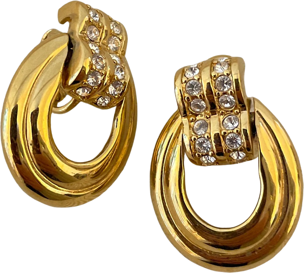 Deco Petite Signed Doorknocker Clip On Statement Earrings by Swarovski