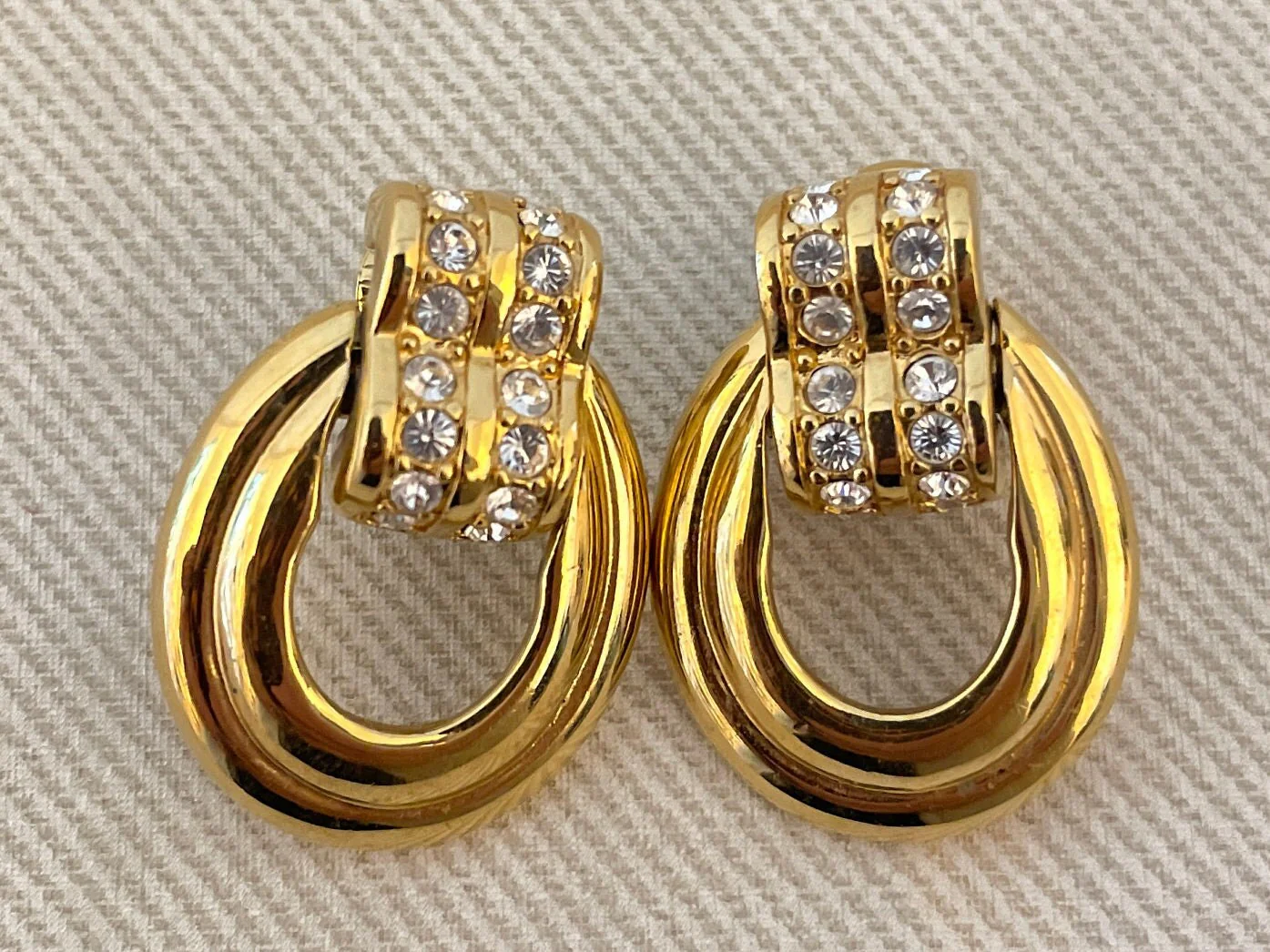 Deco Petite Signed Doorknocker Clip On Statement Earrings by Swarovski - Image 4