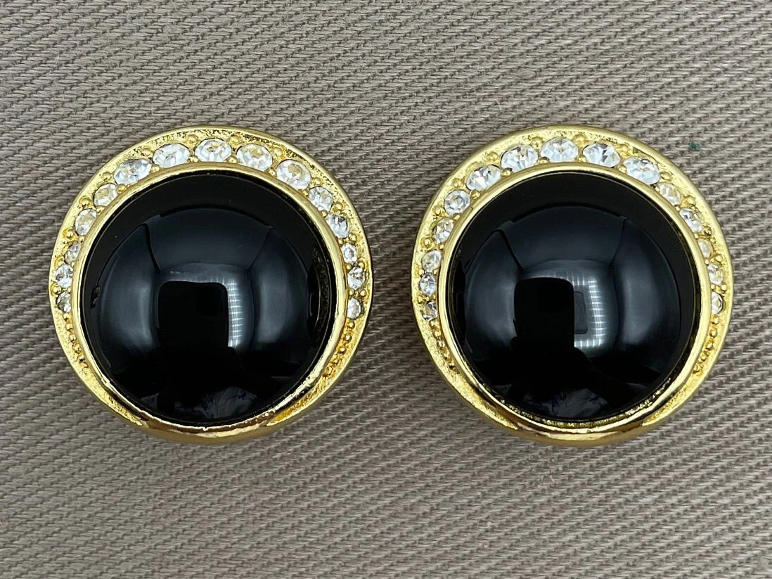 Deco Signed Dior Faux Onyx Clip On Statement Earrings by Dior - Image 2