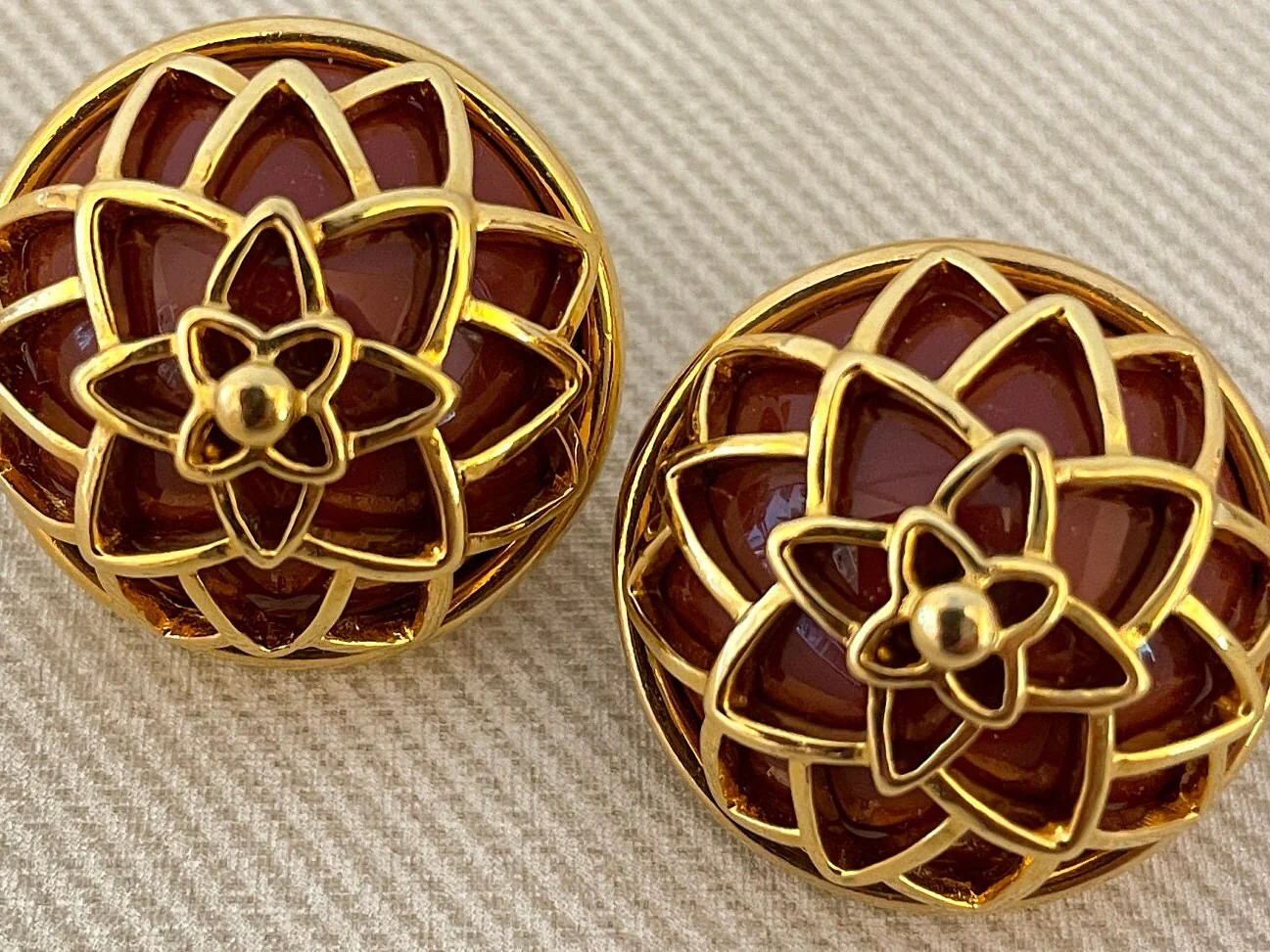 Deco Signed Geometric Cutout Clip On Statement Earrings by Monet - Image 2