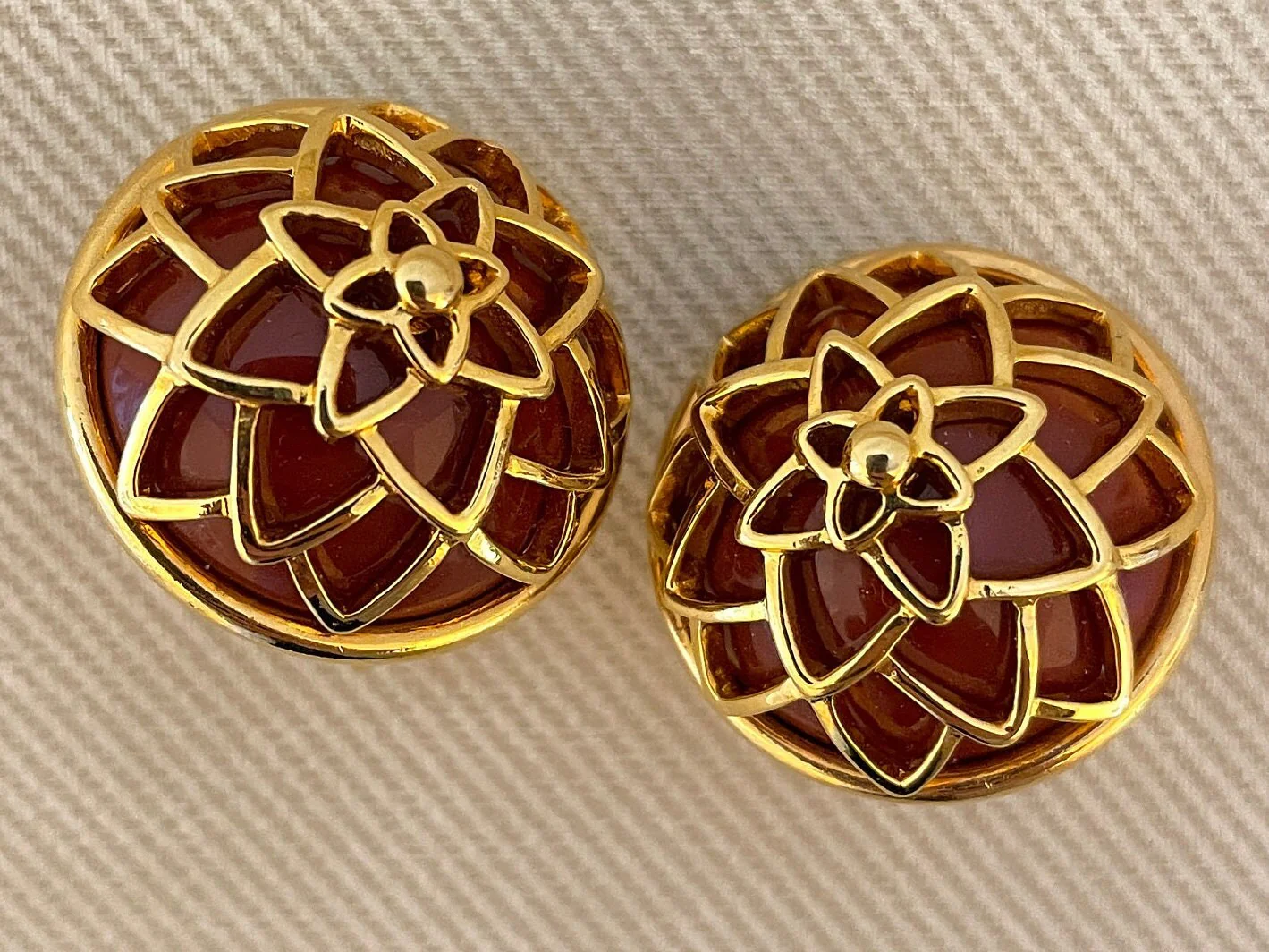 Deco Signed Geometric Cutout Clip On Statement Earrings by Monet - Image 4