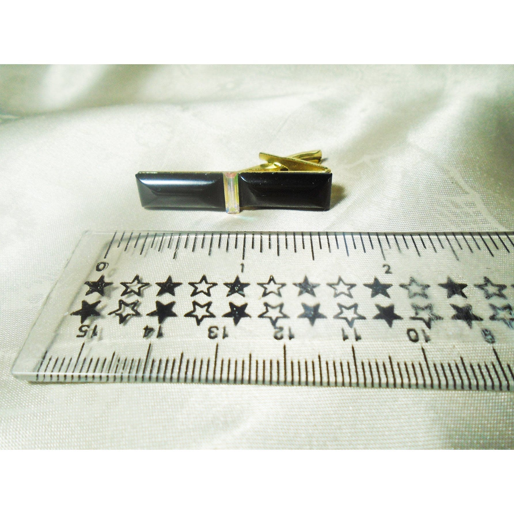 Deco Style Tie Bar, Black Glass Aurora Rhinestone - Image 7