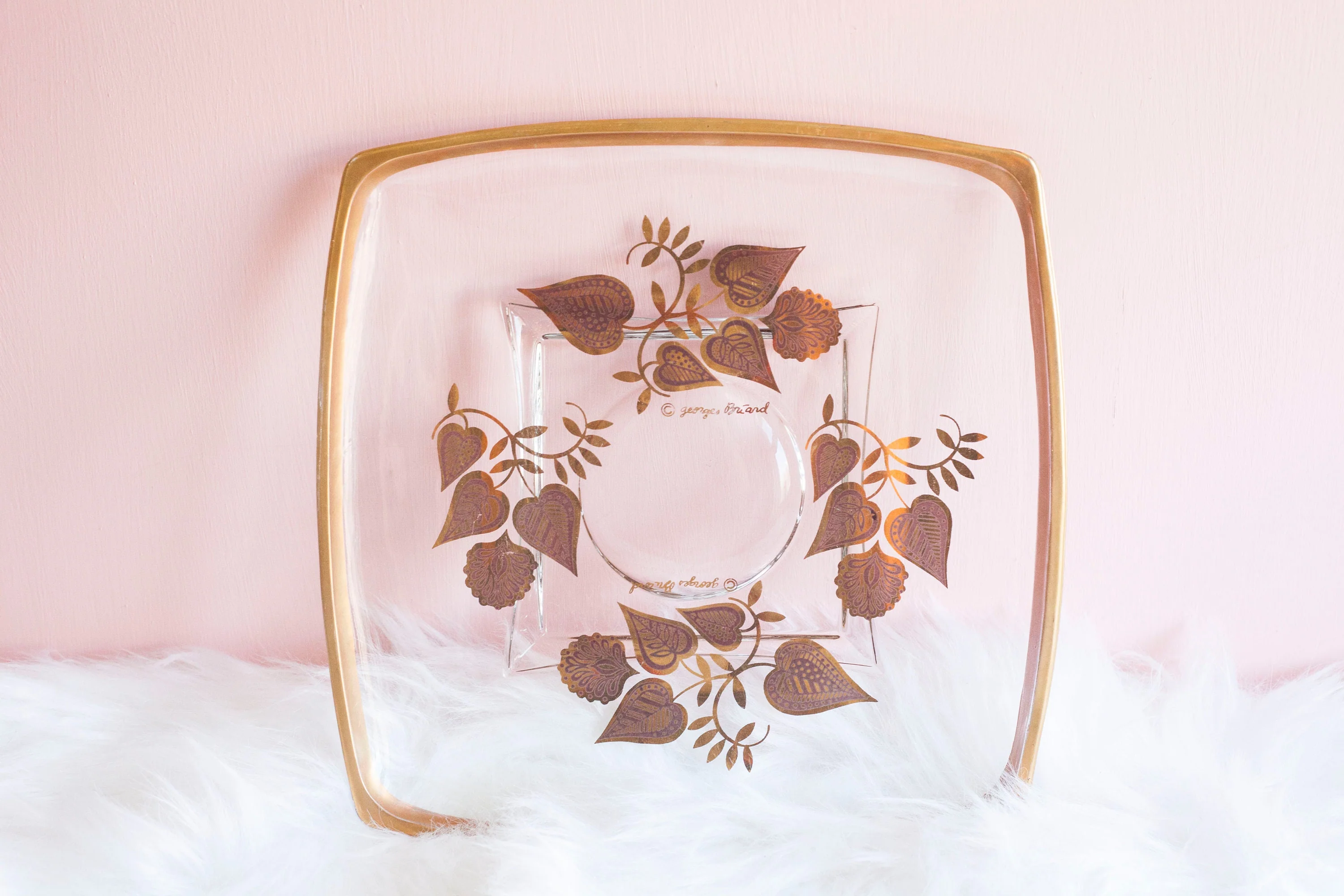 Decorative Glass with Gold Detailing Mid Century Modern Decorative Serving Tray by Georges Briard - Image 2