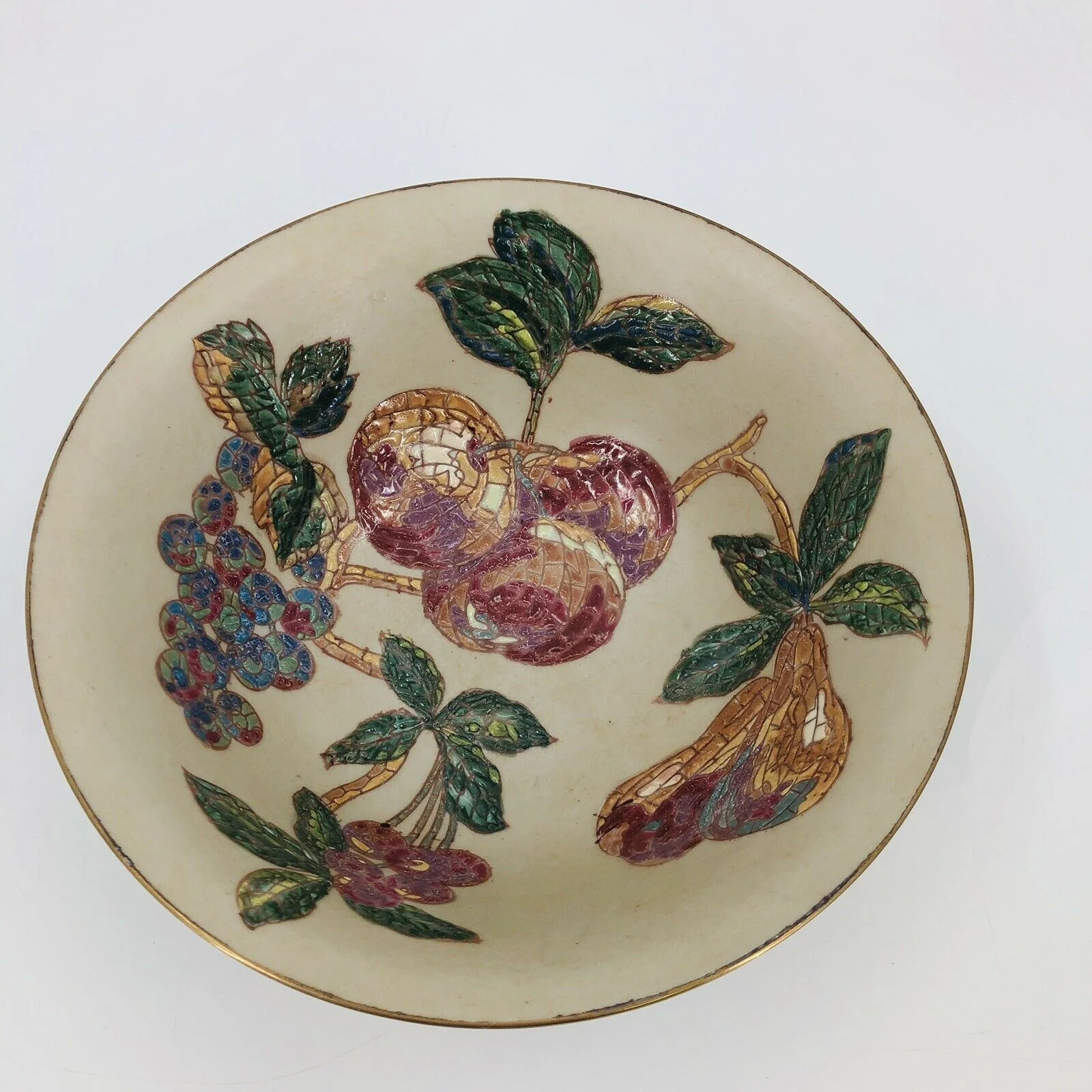 Decorative Porcelain Cabinet Bowl - Andrea - 10" Cloisonne Fruit Grapes by Sadek - Image 3