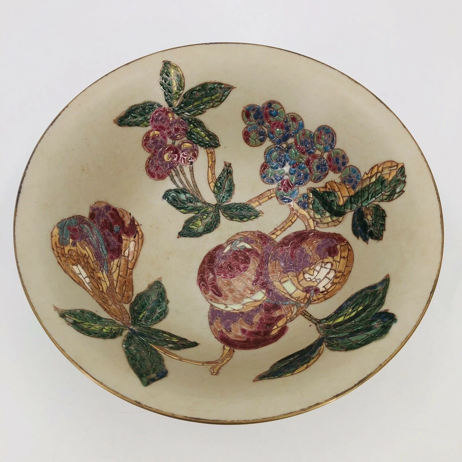 Decorative Porcelain Cabinet Bowl - Andrea - 10" Cloisonne Fruit Grapes by Sadek - Image 4