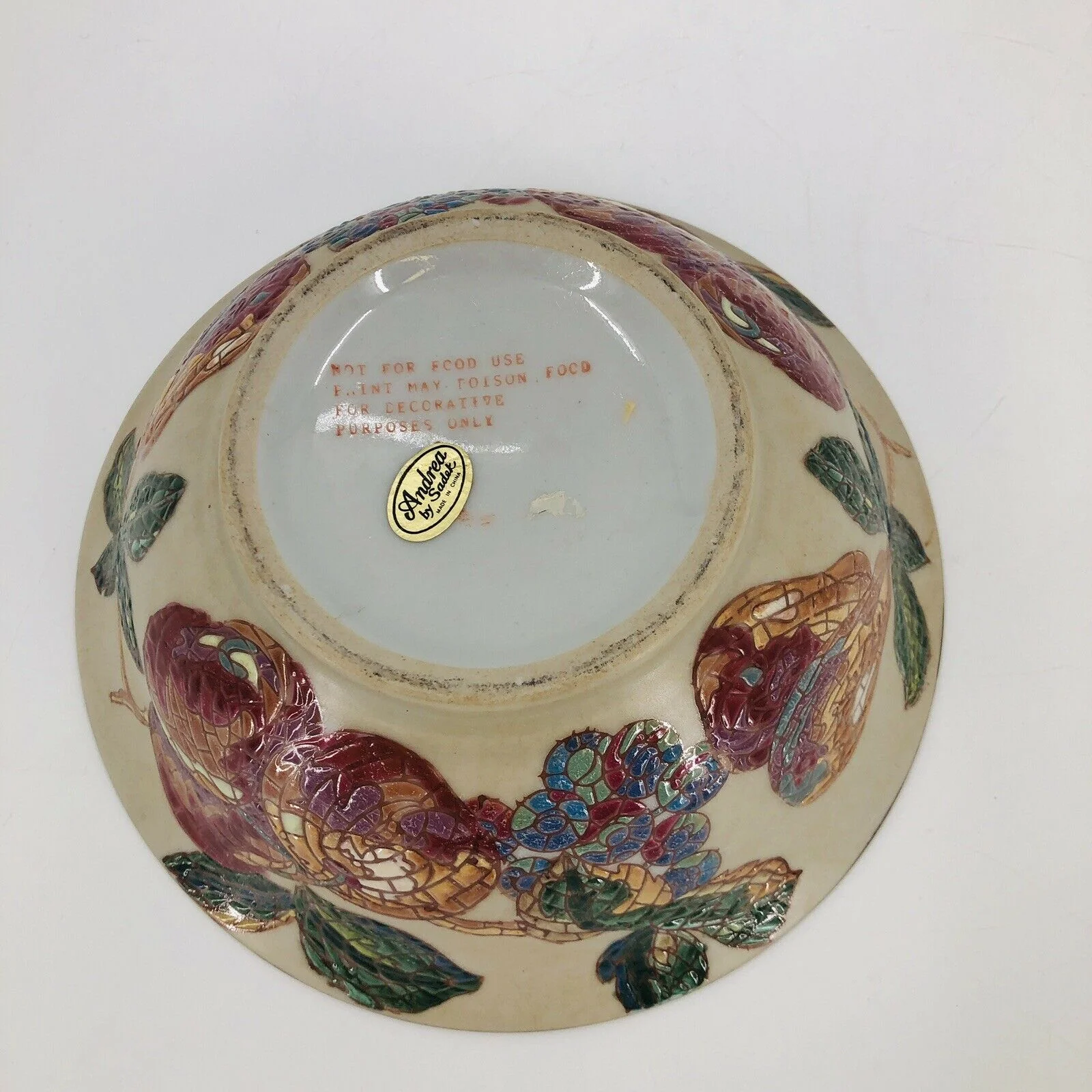 Decorative Porcelain Cabinet Bowl - Andrea - 10" Cloisonne Fruit Grapes by Sadek - Image 5
