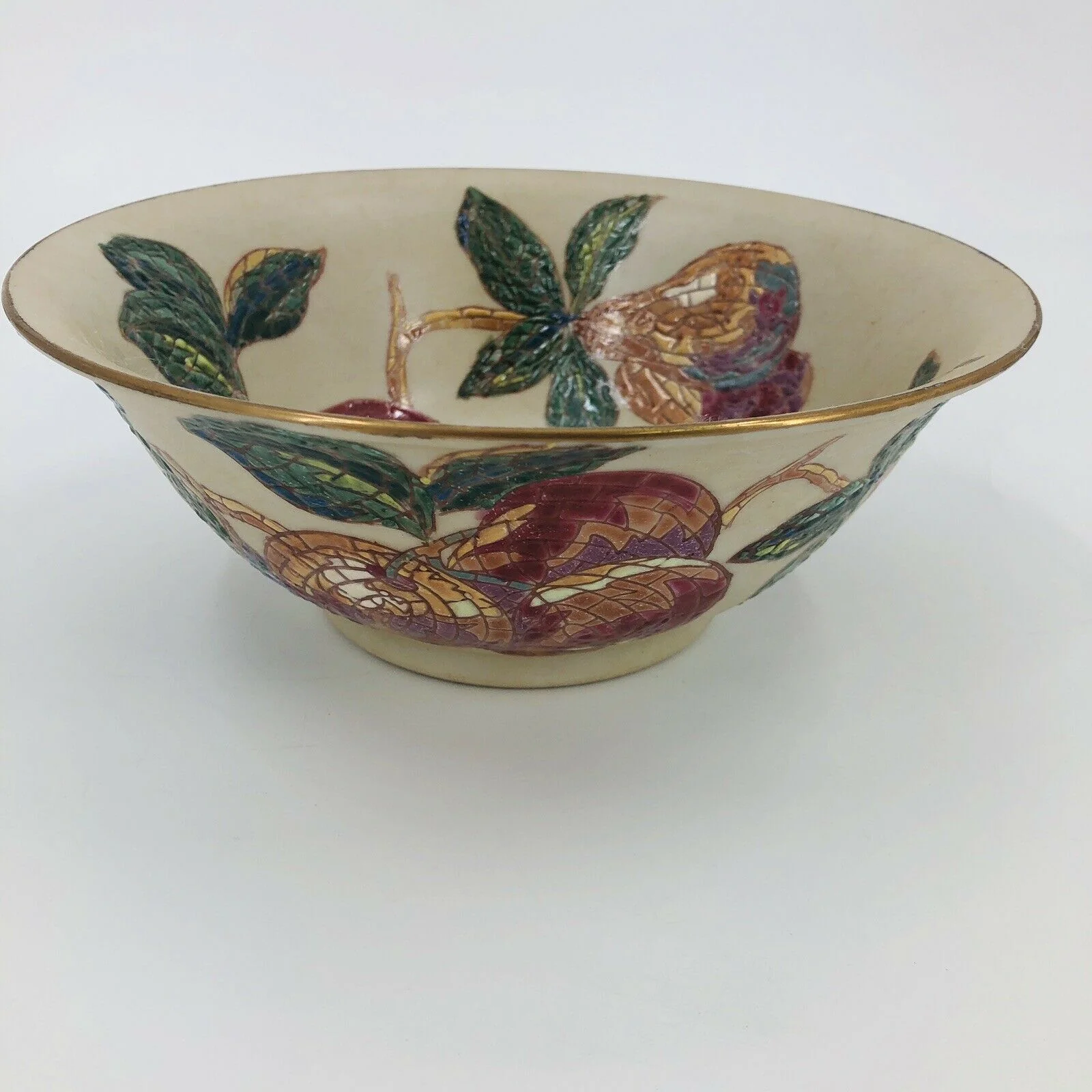 Decorative Porcelain Cabinet Bowl - Andrea - 10" Cloisonne Fruit Grapes by Sadek - Image 8