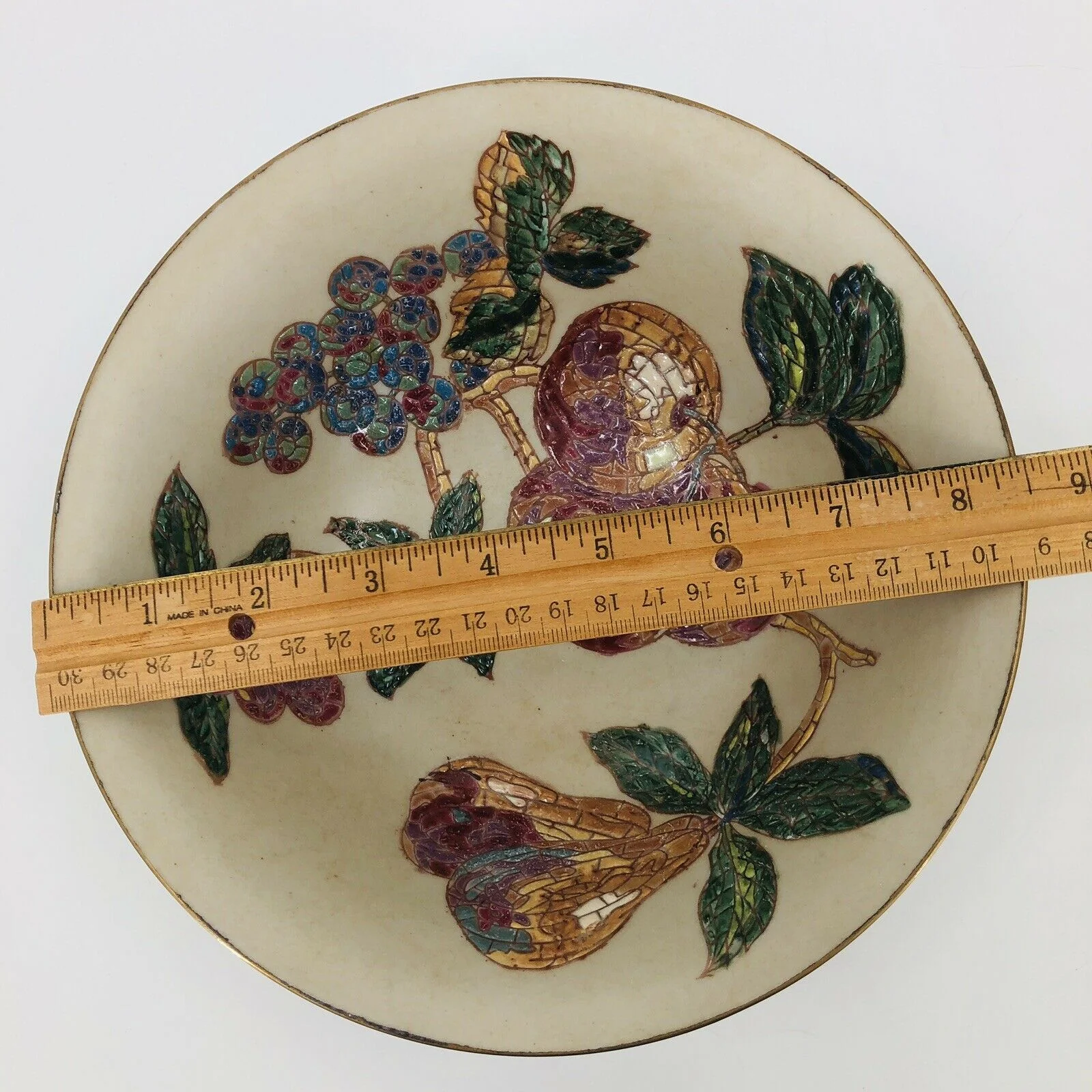 Decorative Porcelain Cabinet Bowl - Andrea - 10" Cloisonne Fruit Grapes by Sadek - Image 9