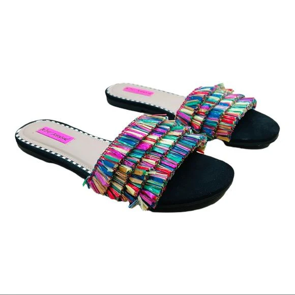 Delta Multicolor Fringe Slide Sandals Sumner Flats Basic by Betsey Johnson - Image 3