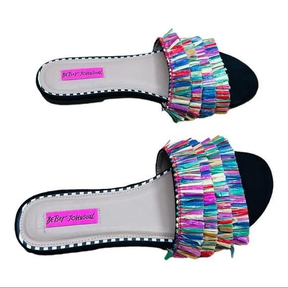 Delta Multicolor Fringe Slide Sandals Sumner Flats Basic by Betsey Johnson - Image 4