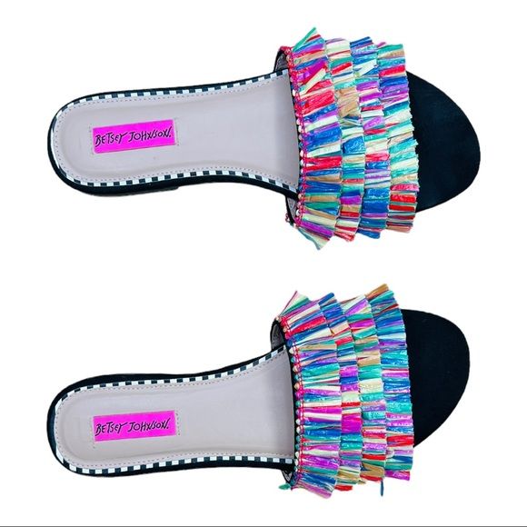 Delta Multicolor Fringe Slide Sandals Sumner Flats Basic by Betsey Johnson - Image 5