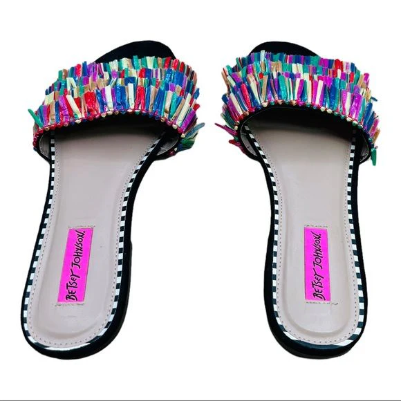 Delta Multicolor Fringe Slide Sandals Sumner Flats Basic by Betsey Johnson - Image 6
