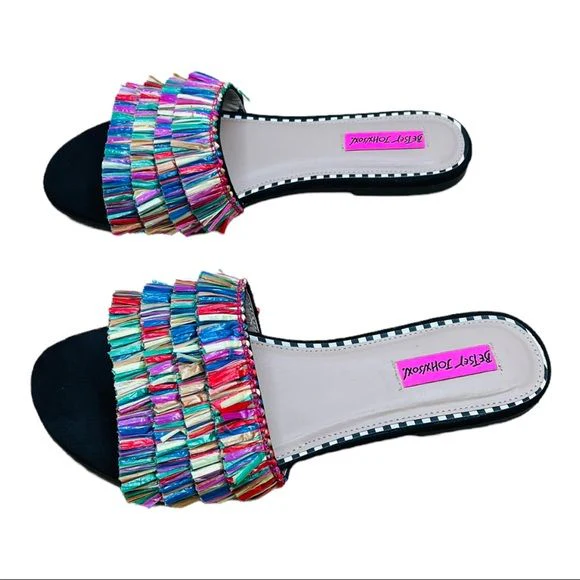 Delta Multicolor Fringe Slide Sandals Sumner Flats Basic by Betsey Johnson - Image 7