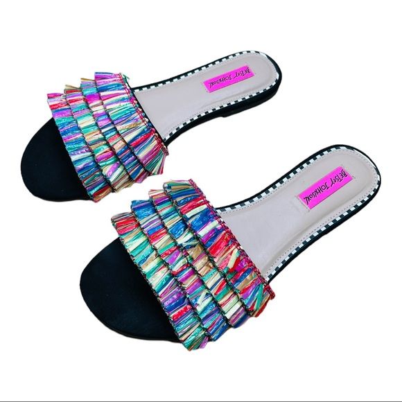 Delta Multicolor Fringe Slide Sandals Sumner Flats Basic by Betsey Johnson - Image 8