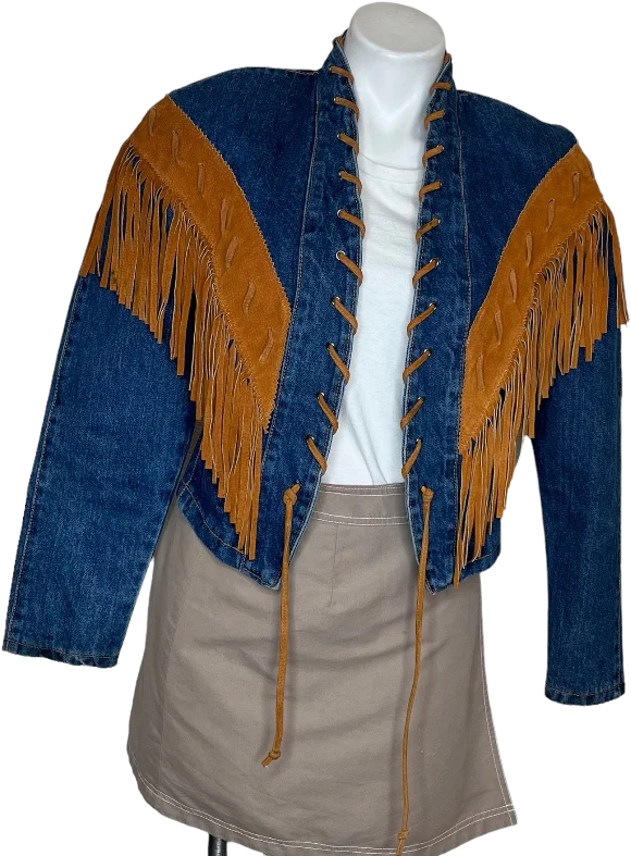Denim Suede Jacket Fringe Cowgirl Southwestern By Frontier