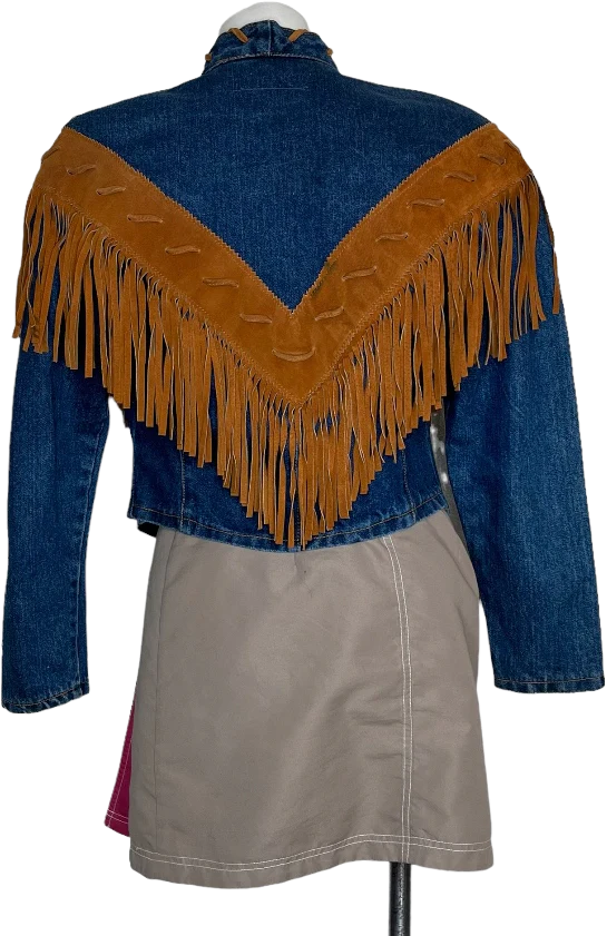 Denim Suede Jacket Fringe Cowgirl Southwestern By Frontier - Image 2