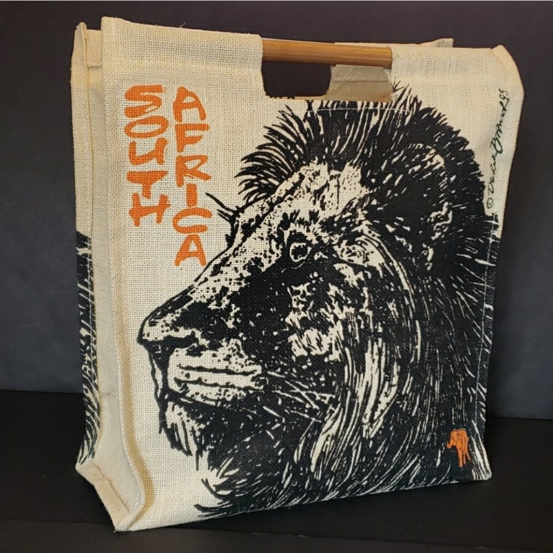 90's South Africa Lion Head Burlap Tote Bag by Derek Bauer - Image 4
