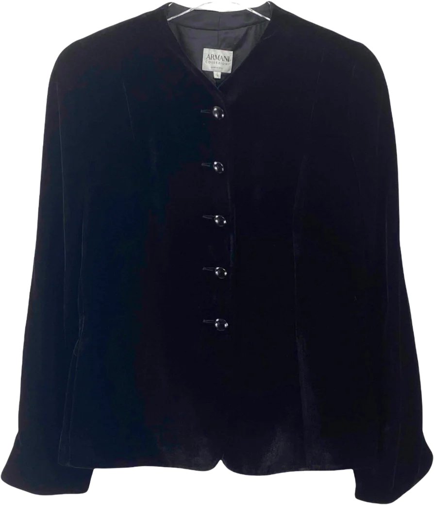 Designer Silk Black Velvet Button Bolero Jacket by Armani Collezioni