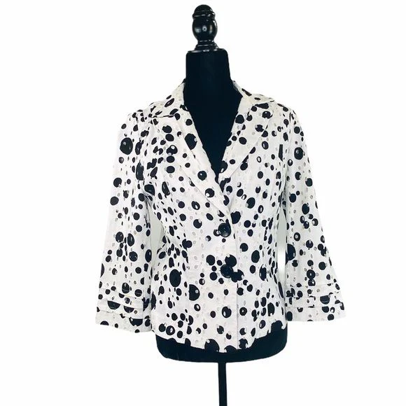 Designer Vintage Eyelets Tailored Jacket Linen Blend Quarter Length Sleeves by Alberto Makali - Image 4