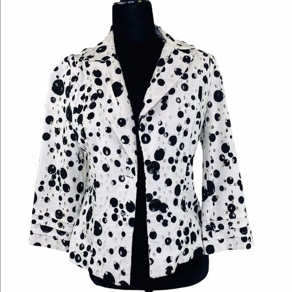 Designer Vintage Eyelets Tailored Jacket Linen Blend Quarter Length Sleeves by Alberto Makali - Image 9