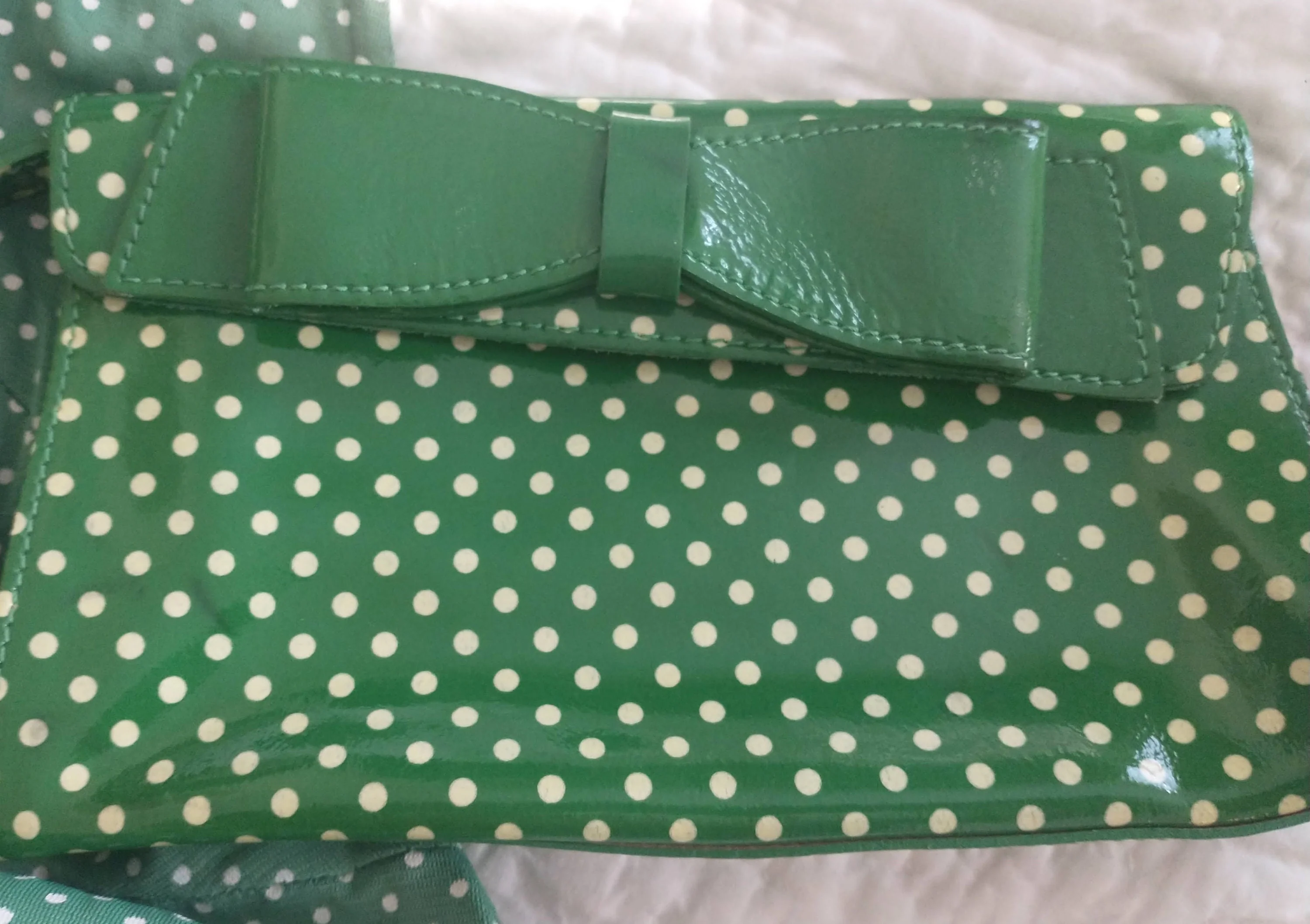 Designer Vintage Green and White Polka Dot Clutch Handbag Genuine Leather Made In Italy by Maurizio Taiuti - Image 2