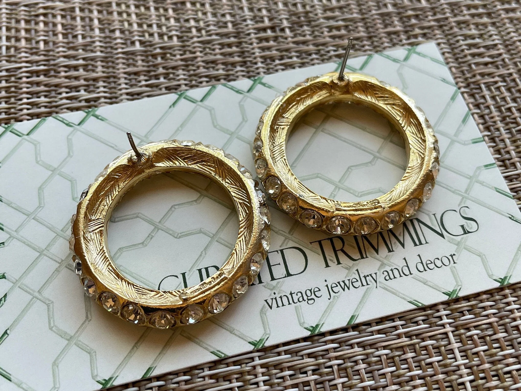 Diamante Art Deco Crystal Encrusted Ring Statement Earrings for Pierced Ears Signed Designer Vintage Runway by Ann Taylor - Image 4
