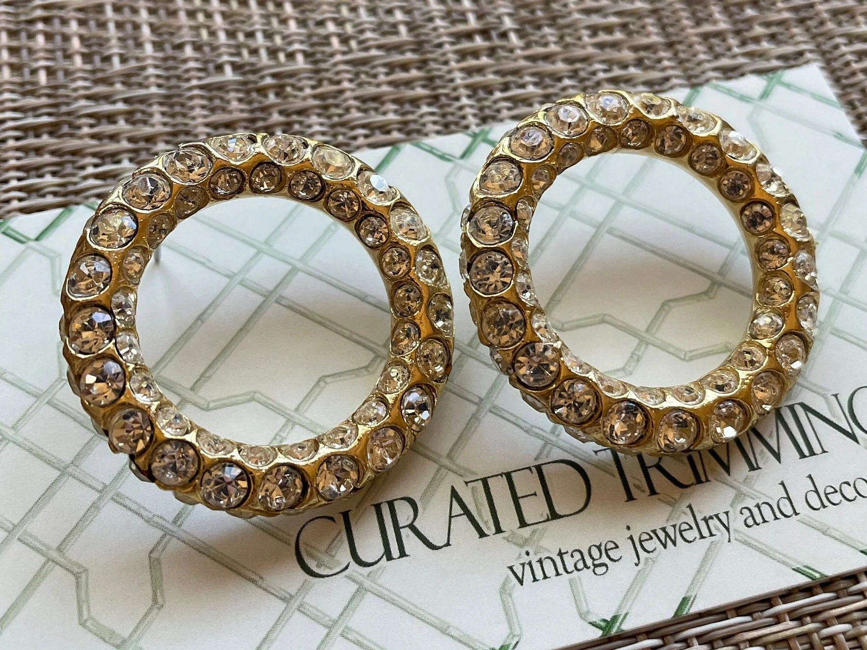 Diamante Art Deco Crystal Encrusted Ring Statement Earrings for Pierced Ears Signed Designer Vintage Runway by Ann Taylor - Image 5