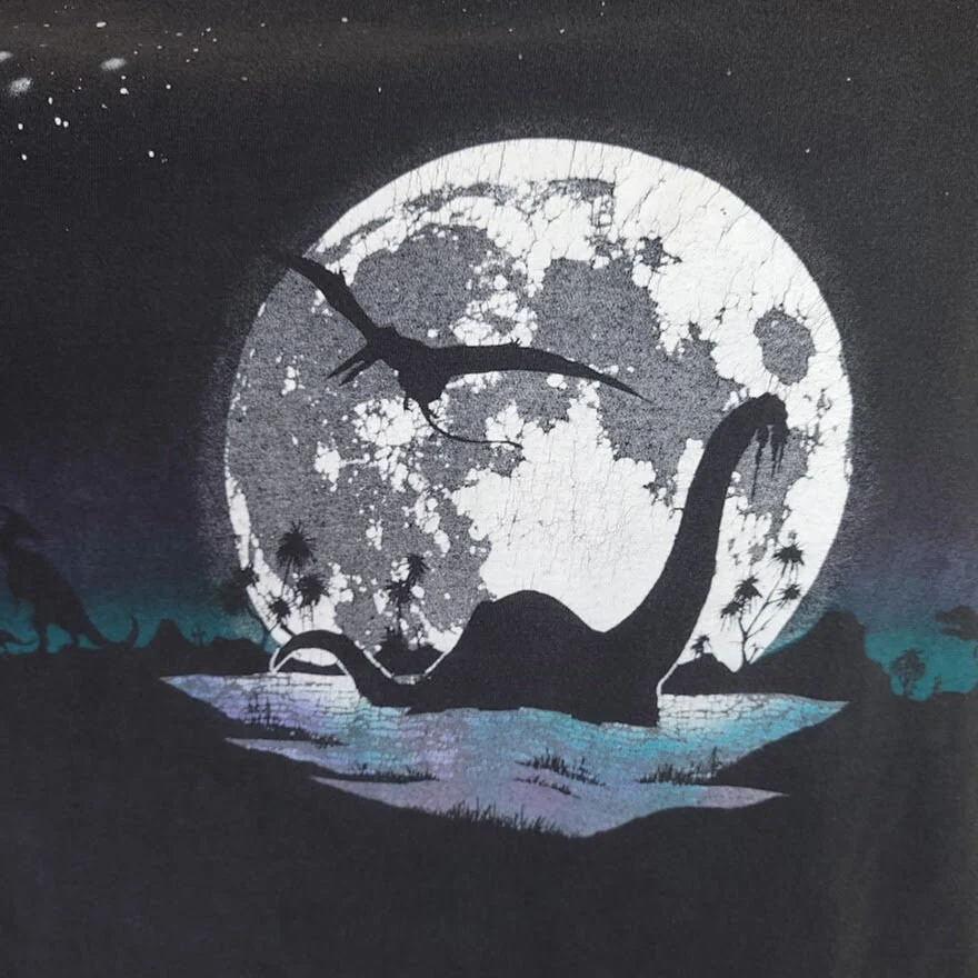 Dinosaurs T-Shirt Vintage 90s All Over Print Stars T Rex Made In Usa Mens Size Large - Image 2