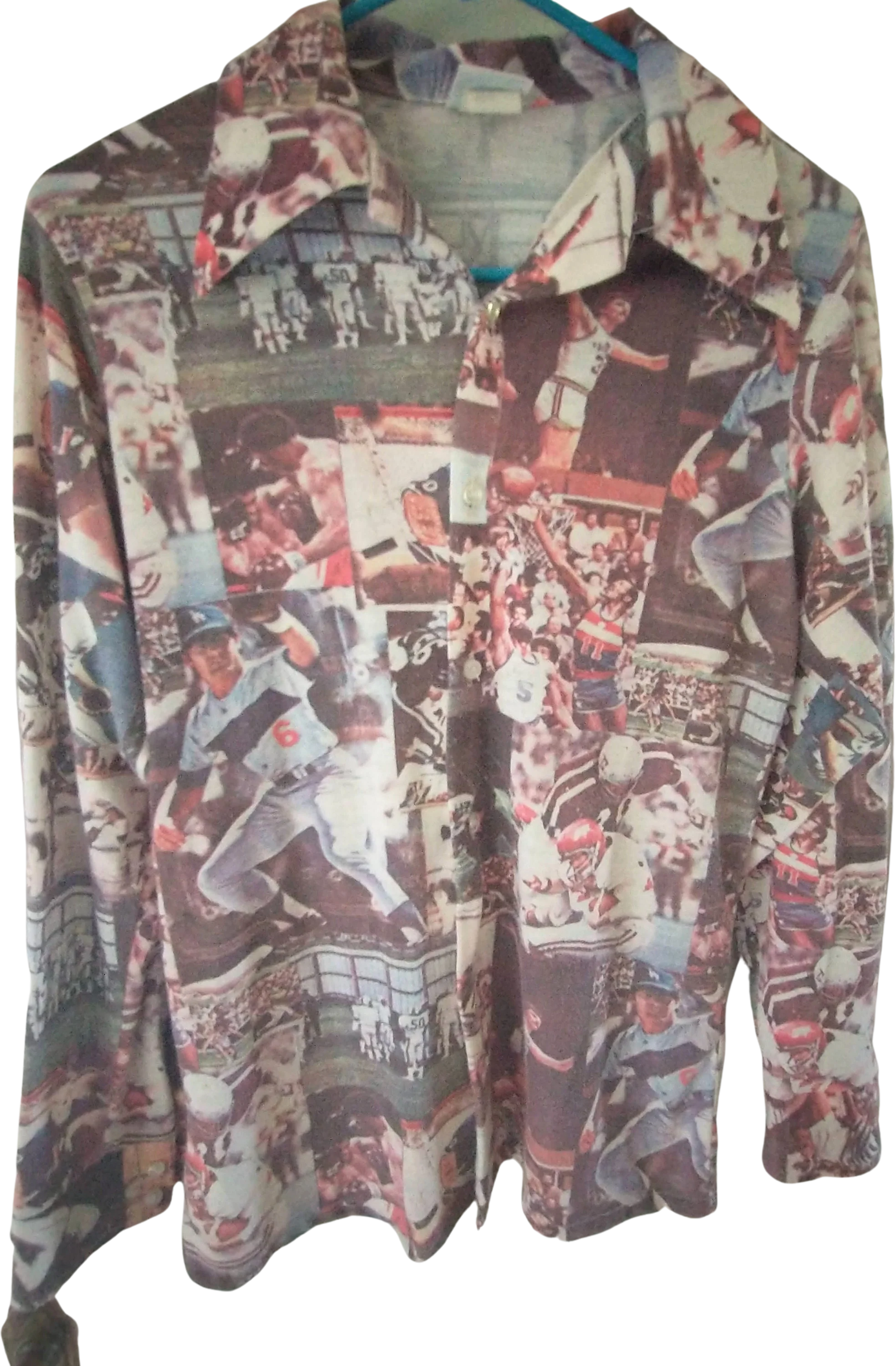 Disco Retro Button Up Shirt Sports Images From Early 80s Men's Extra Small To Small Retro Large Collar Knit by JC Penny
