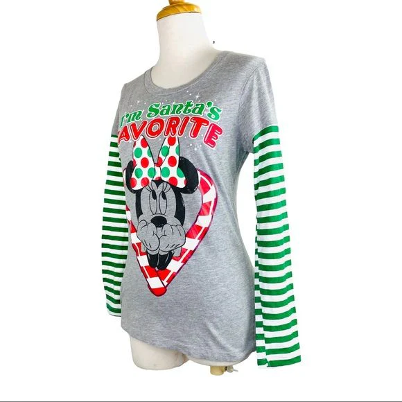 Disney Minnie Christmas Jersey Santas Favorite Minnie Mouse Long Sleeve Cotton by Disney - Image 3
