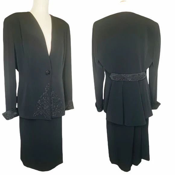 Dnwt 3 Piece Jacket Skirt and Scarf Formal Suit Nwt Black Size 12 by Daymor Couture - Image 2