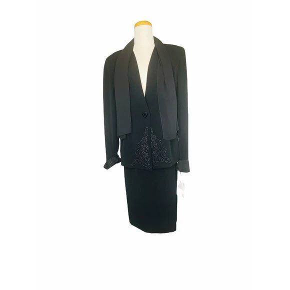 Dnwt 3 Piece Jacket Skirt and Scarf Formal Suit Nwt Black Size 12 by Daymor Couture - Image 4