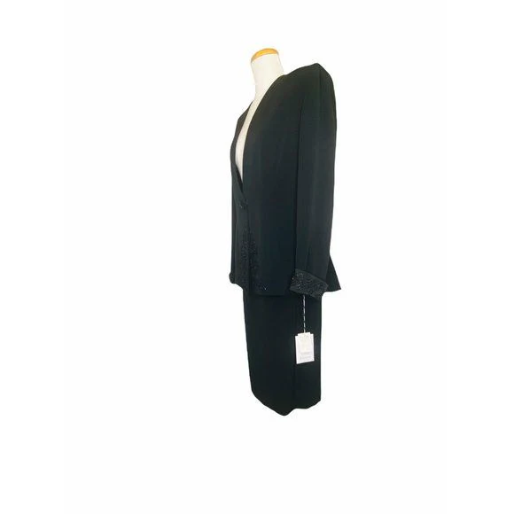Dnwt 3 Piece Jacket Skirt and Scarf Formal Suit Nwt Black Size 12 by Daymor Couture - Image 5