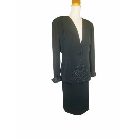 Dnwt 3 Piece Jacket Skirt and Scarf Formal Suit Nwt Black Size 12 by Daymor Couture - Image 7