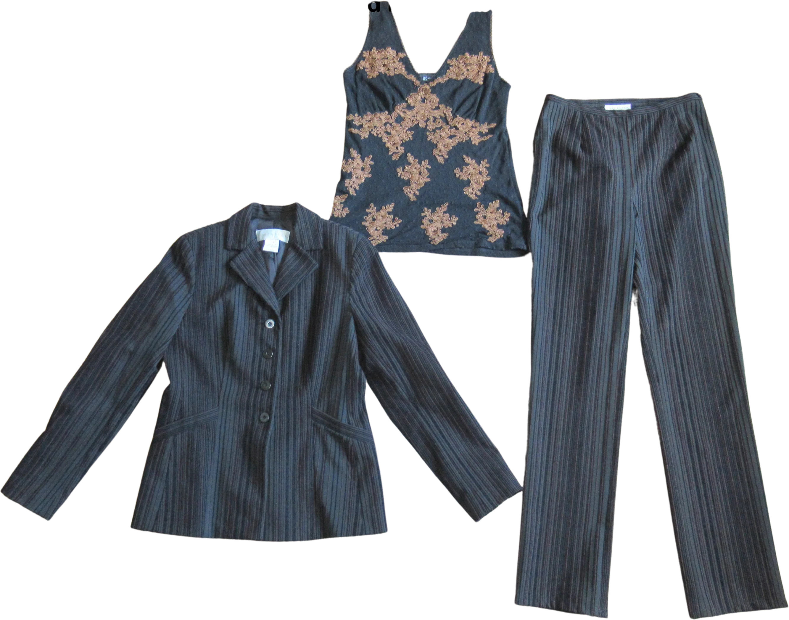 Doncaster Pant Set Stripes In Bronze On Brown Slim Style Nylon Cotton and Lycra Bonus Inc Stretch Tank Top Vintage by Doncaster