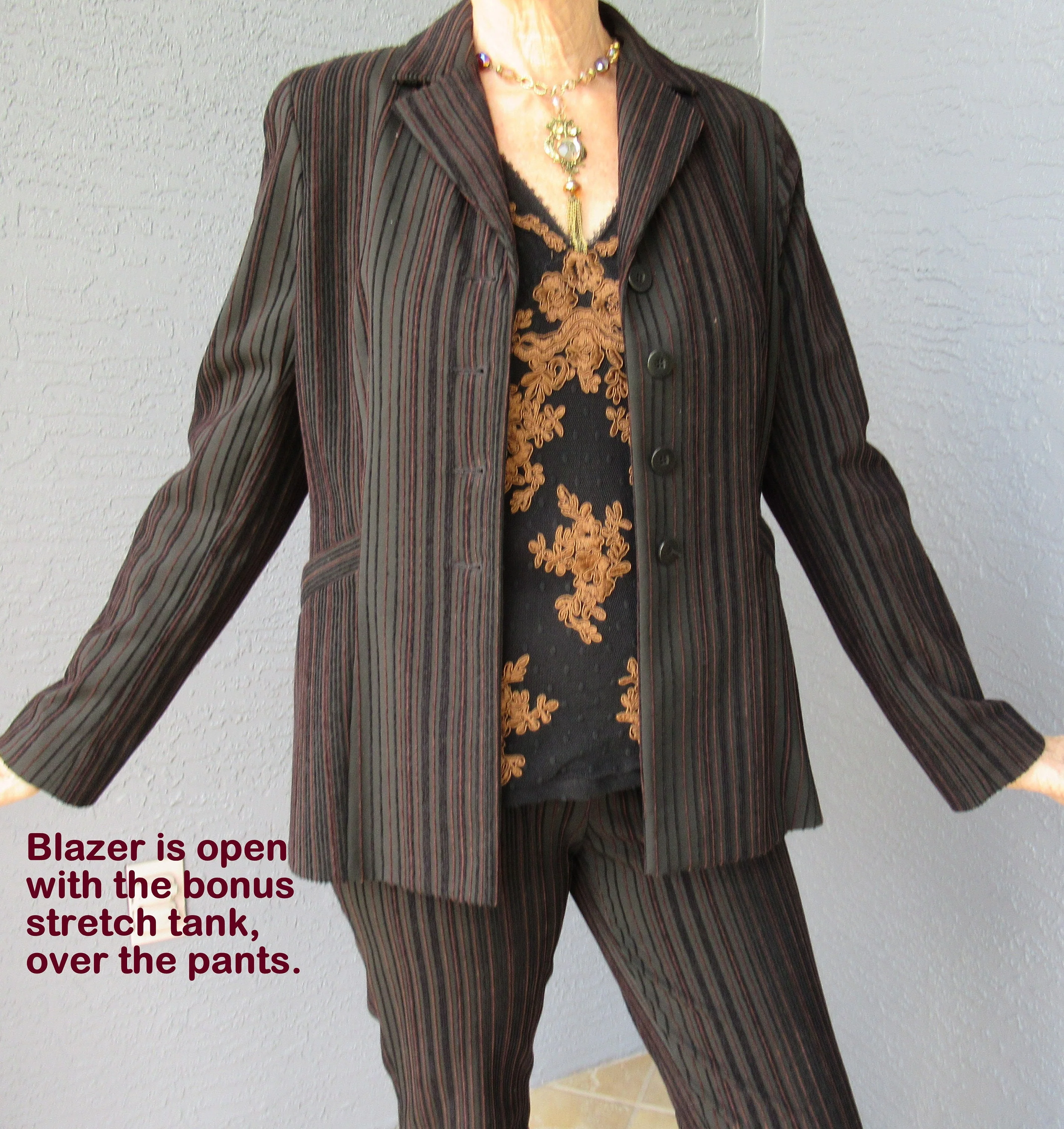 Doncaster Pant Set Stripes In Bronze On Brown Slim Style Nylon Cotton and Lycra Bonus Inc Stretch Tank Top Vintage by Doncaster - Image 7