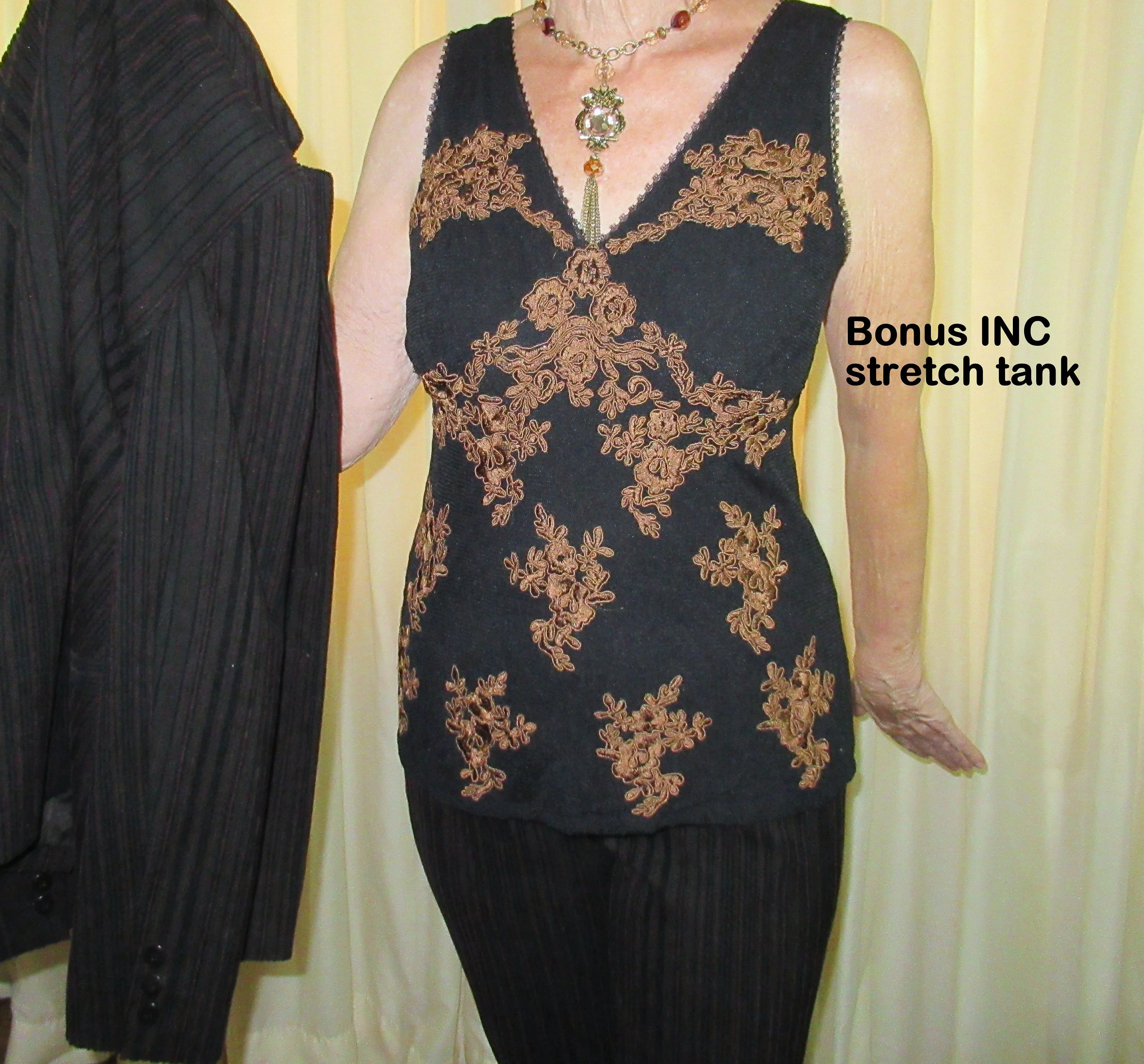 Doncaster Pant Set Stripes In Bronze On Brown Slim Style Nylon Cotton and Lycra Bonus Inc Stretch Tank Top Vintage by Doncaster - Image 8