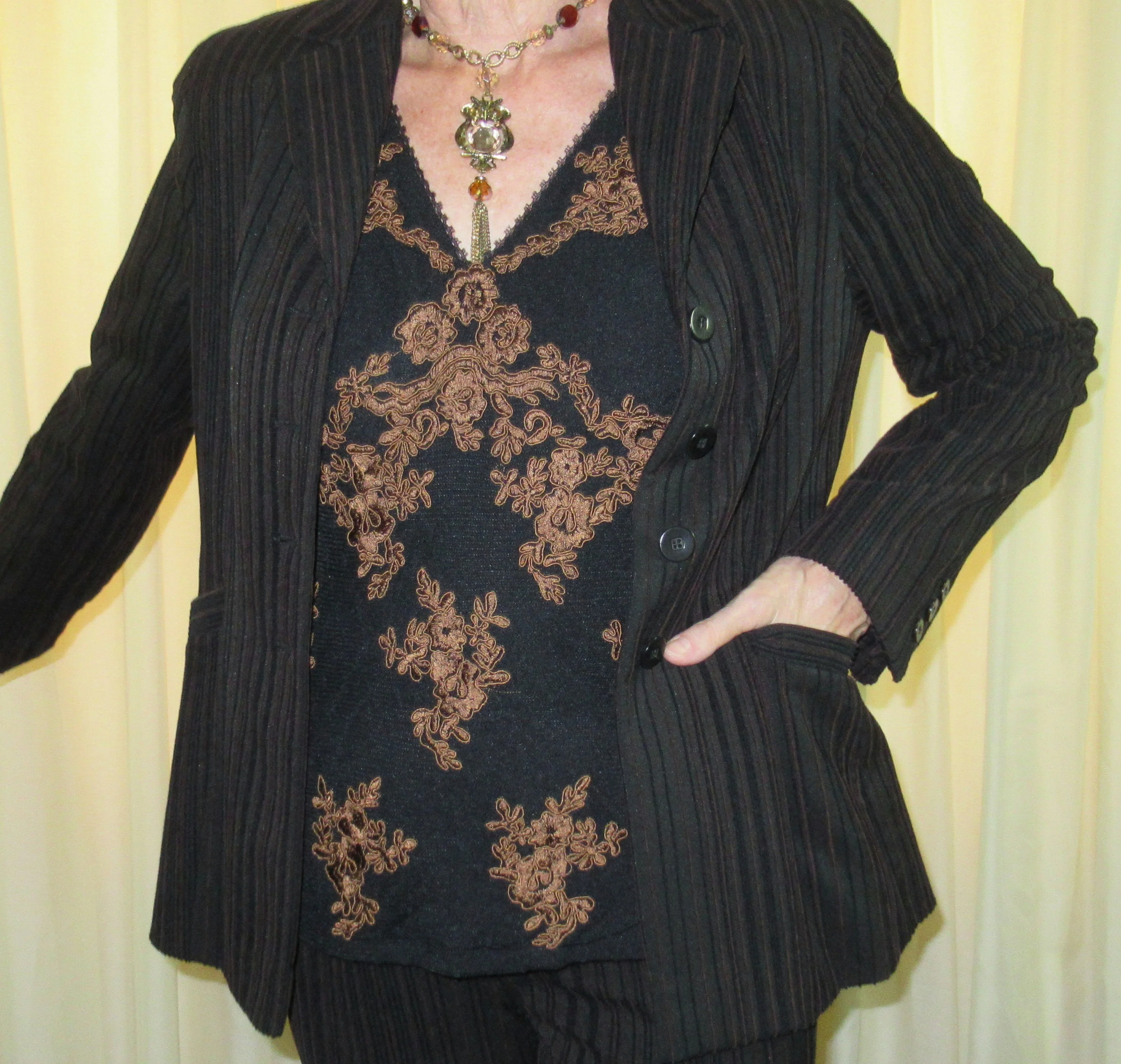 Doncaster Pant Set Stripes In Bronze On Brown Slim Style Nylon Cotton and Lycra Bonus Inc Stretch Tank Top Vintage by Doncaster - Image 9